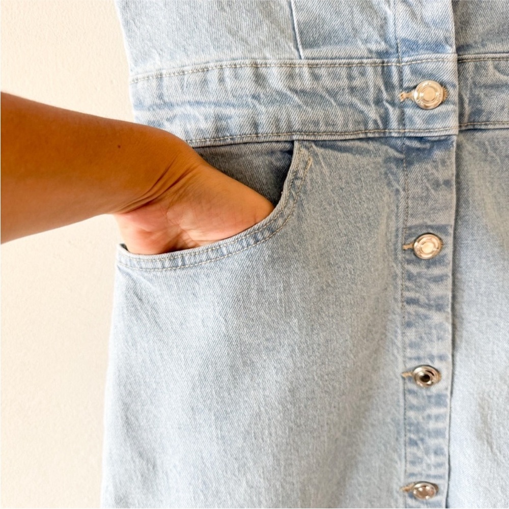 Zara Light Wash Denim Dress XL NWT | Button Front Utility Mini Dress - Picture 12 of 14